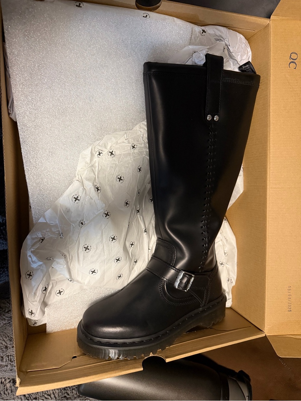 Black Leather Dr Marten Knee-High Buckle Boots - Picture 8 of 8